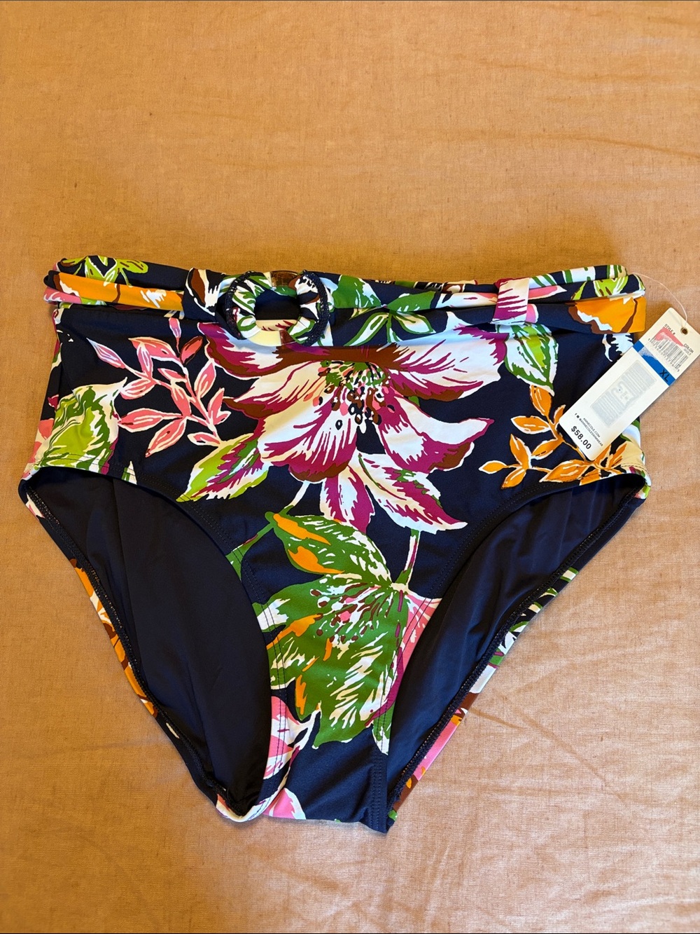 NWT Anne Cole High-Waist Floral Swim Bottoms - Navy/Multi Size XL
